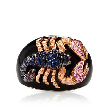 Женское кольцо из золота с ониксом, рубином и сапфиром по цене от 312 000 ₽